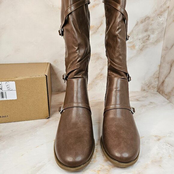 Journee Collection Women's Elettra Regular Calf Boots, Brown, Size 7, NEW - Picture 2 of 8